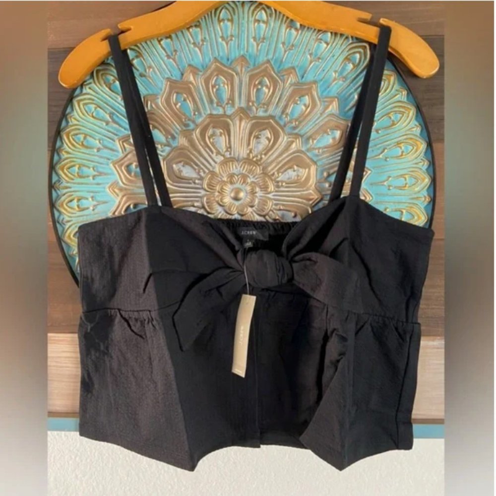 NWT Jcrew SEERSUCKER TIE-FRONT TOP in Black